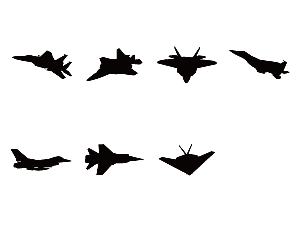 各種戦闘機の影絵