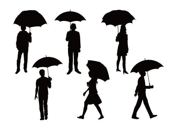 雨の中で傘を差す人のシルエット Silhouette Design